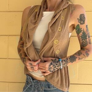 Y2K Cache Tan Sleeveless Cardigan With Grommets XS